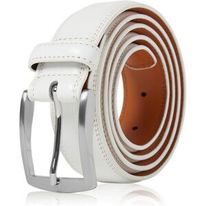 Genuine White Leather Dress Belt for Men Tan Mens Belt for Suits Jeans Uniform